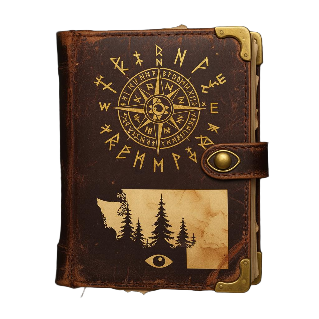 Antique leather-bound mystery journal with Ron Rougeaux's Pacific Northwest field notes